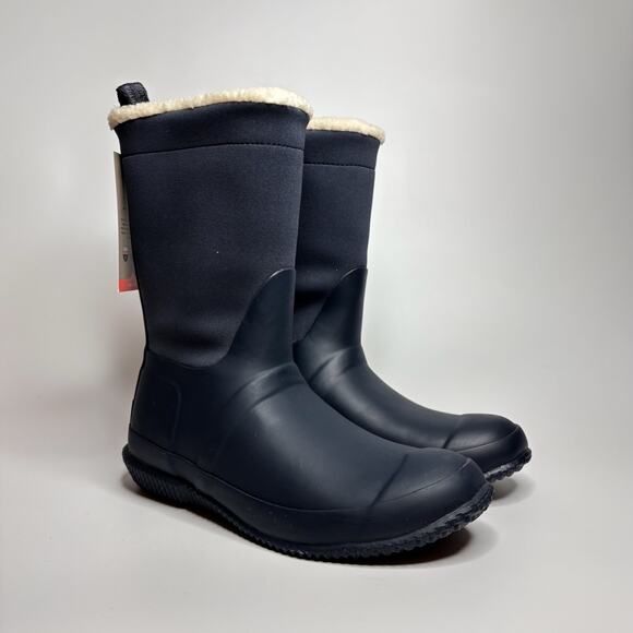 Hunter Women's Original Insulated Roll Top Sherpa Boots in Navy/White Willow - Picture 4 of 10